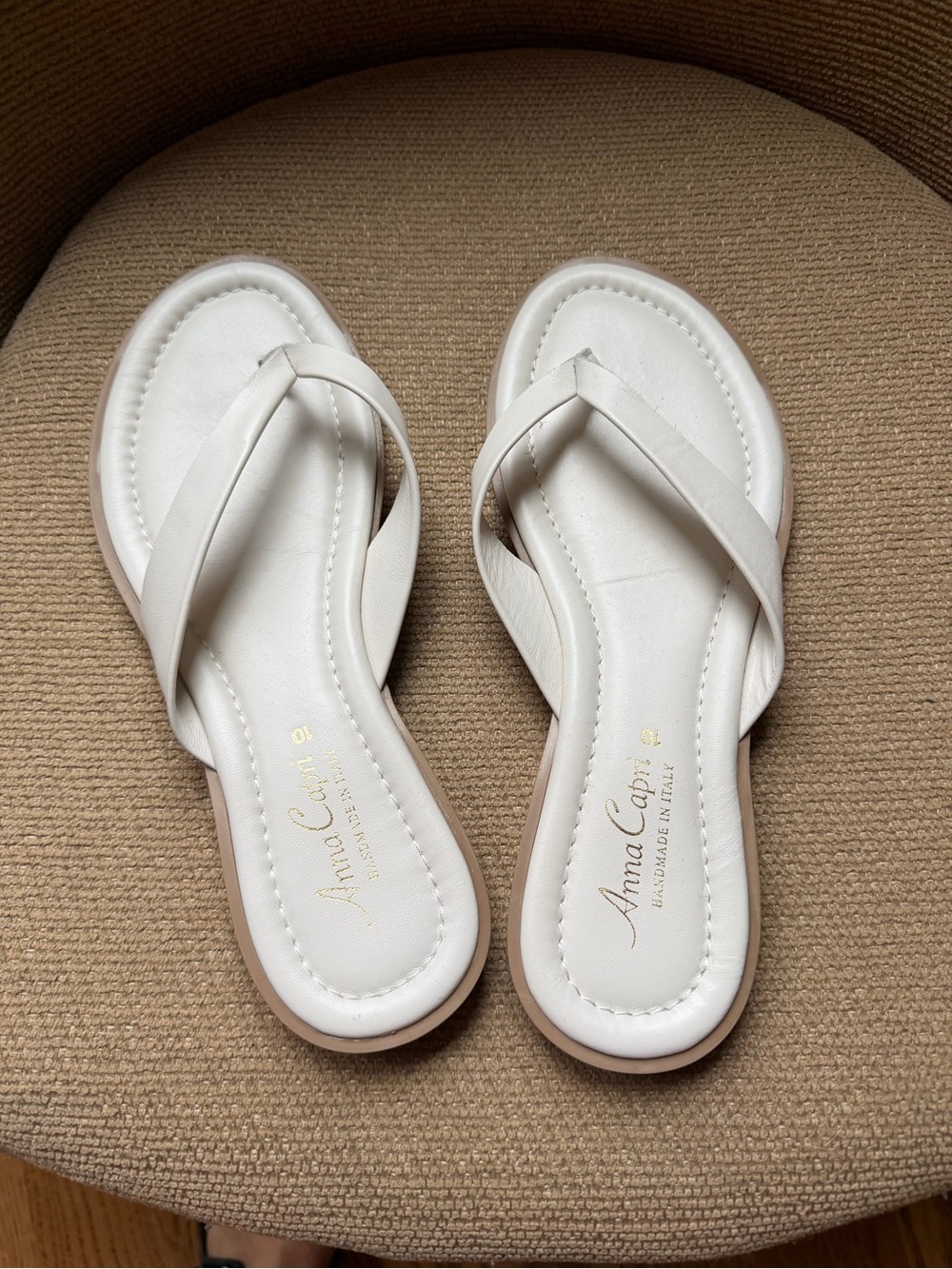 Nina Capri Off-White Leather Thong Sandals